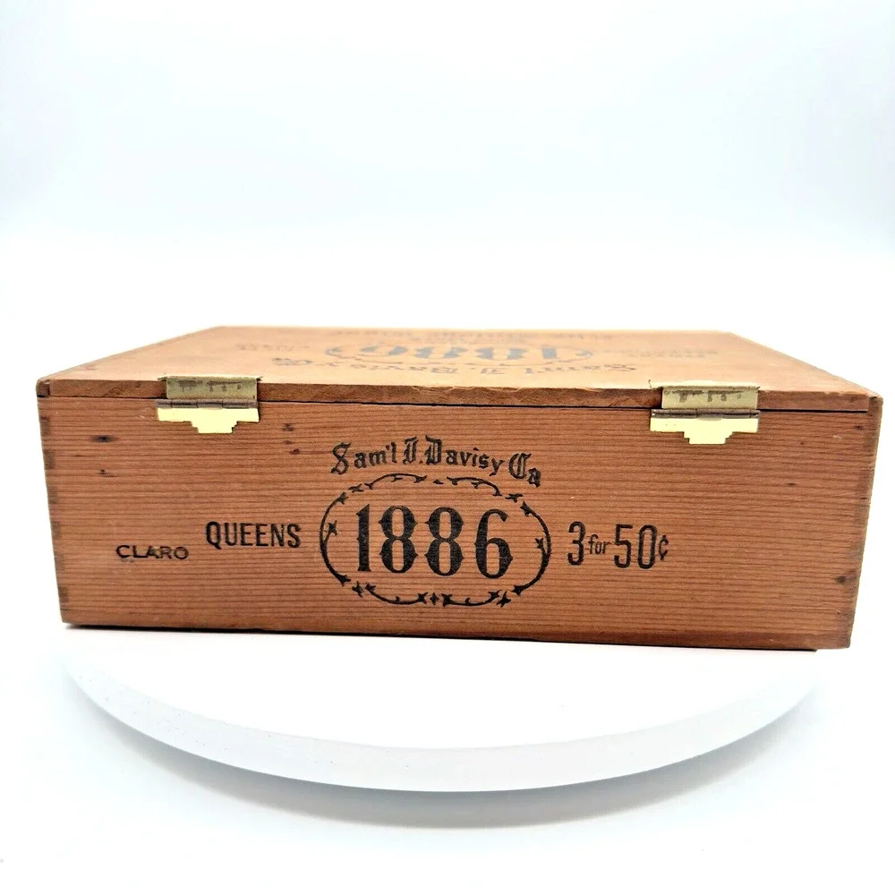 Sam'l J Davis 1886 The Vintage 50 Count Cigar Box Finger Jointed Queens NY Empty